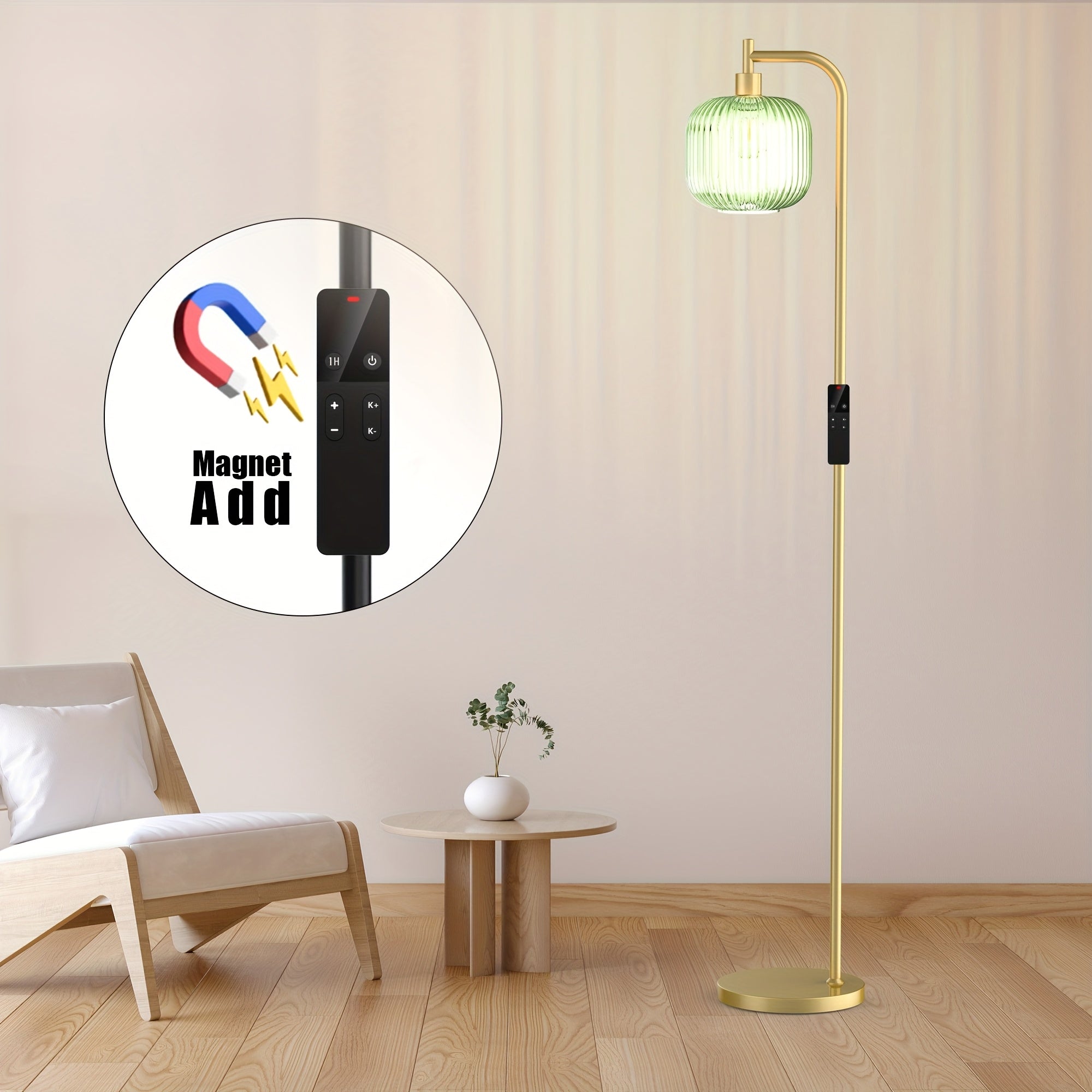 Arched Floor Lamp With Glass Shade, Bulb Included And Magnetic Remote Control, Floor Lamps For Living Room Modern
