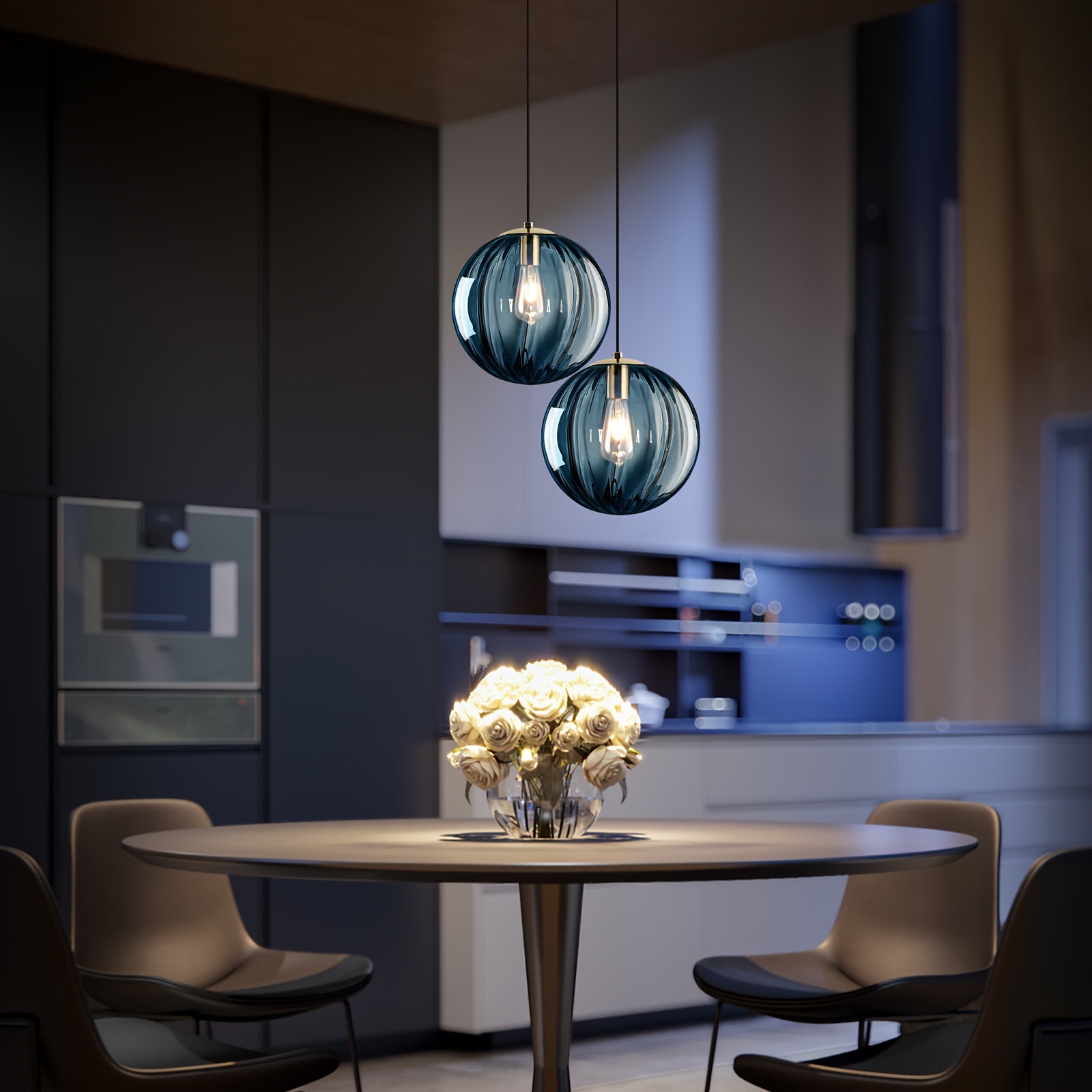 Modern European Minimalist Spherical Pendant Lamp with a Blue Translucent Striped Glass Lampshade, Ideal for Use in Bathrooms, Dining Rooms, Corridors, And Beside Beds in Restaurants (Bulb Not Included)