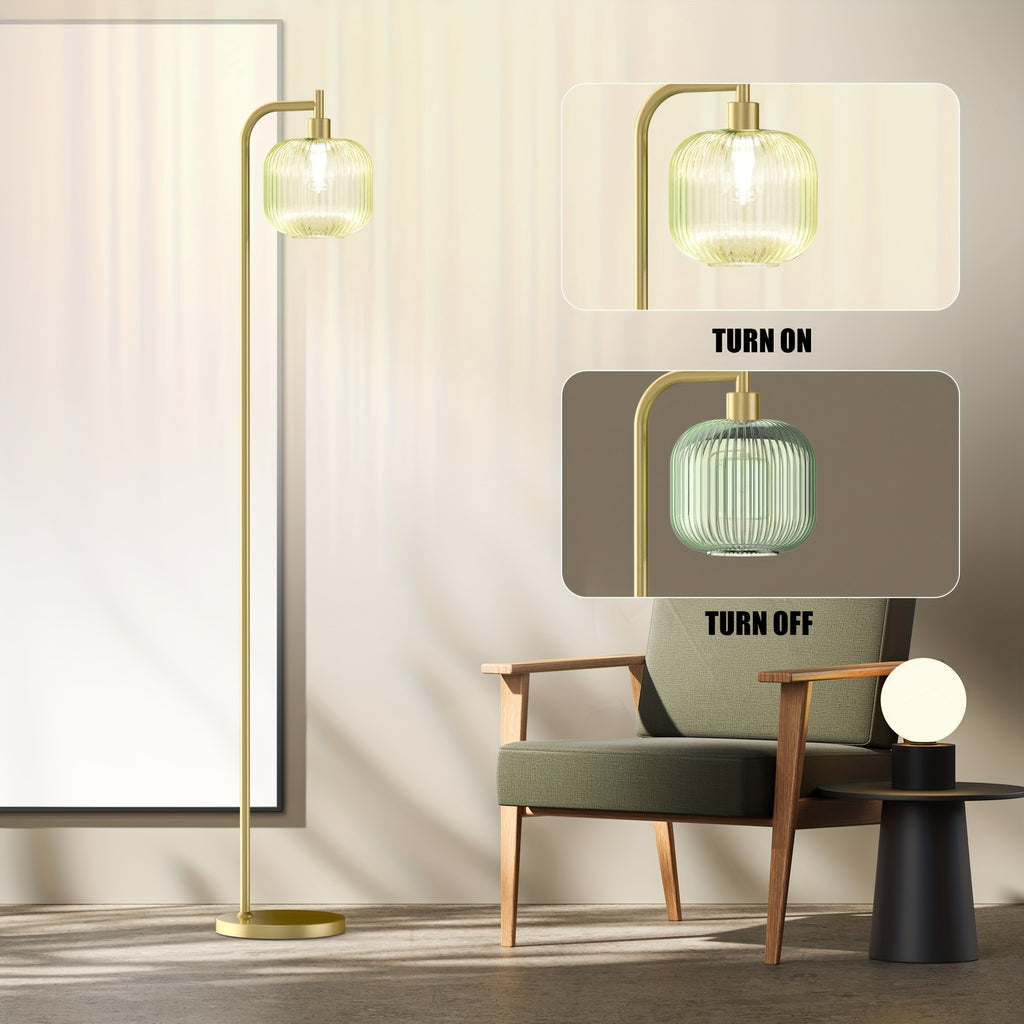 Arched Floor Lamp With Glass Shade, Bulb Included And Magnetic Remote Control, Floor Lamps For Living Room Modern