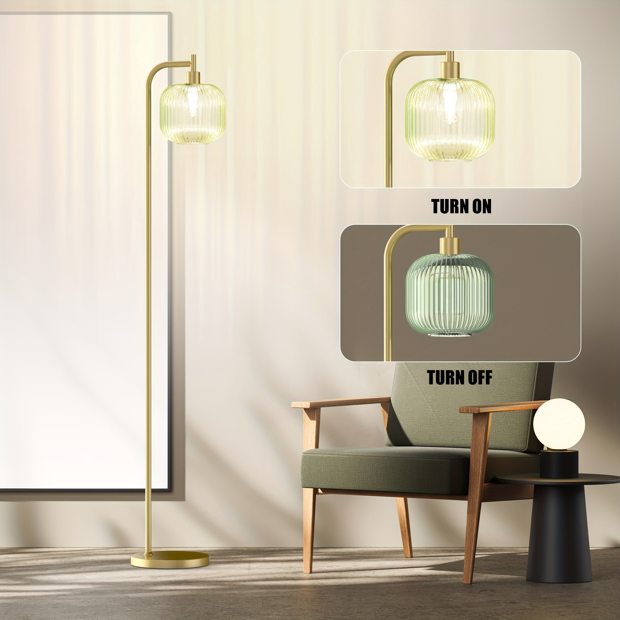 Arched Floor Lamp With Glass Shade, Bulb Included And Magnetic Remote Control, Floor Lamps For Living Room Modern