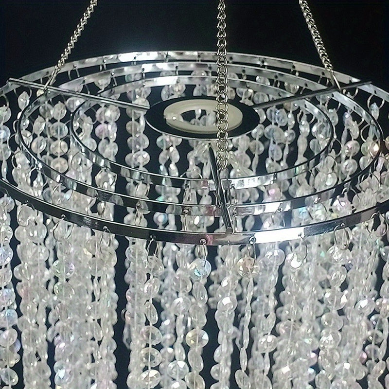 1pc Modern Long Branch Chandelier Lampshade with Sparkling Acrylic Beadwork & Crystal Droplets - Elegant Beaded Fixture Suitable for Weddings, Parties, Ceiling Decoration - Long Length (Multiple Sizes Available)