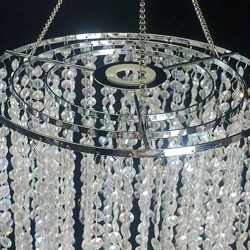 1pc Modern Long Branch Chandelier Lampshade with Sparkling Acrylic Beadwork & Crystal Droplets - Elegant Beaded Fixture Suitable for Weddings, Parties, Ceiling Decoration - Long Length (Multiple Sizes Available)