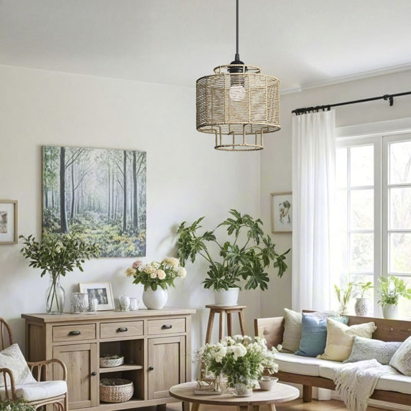Zen-Style Decorative Lampshade Resembling Rattan And Hemp Rope, a Easy And Creative Pendant Light for Guesthouses, Hotels, And Restaurants