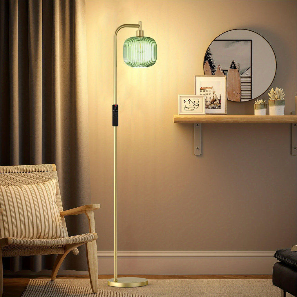 Arched Floor Lamp With Glass Shade, Bulb Included And Magnetic Remote Control, Floor Lamps For Living Room Modern