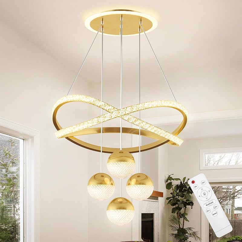 3-Color Dimmable Modern Chandelier with Remote, Adjustable Height Black Pendant Light, Lighting Fixture Dining Table Kitchen Island Living Room Bedroom