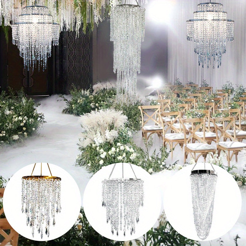 1pc Modern Long Branch Chandelier Lampshade with Sparkling Acrylic Beadwork & Crystal Droplets - Elegant Beaded Fixture Suitable for Weddings, Parties, Ceiling Decoration - Long Length (Multiple Sizes Available)