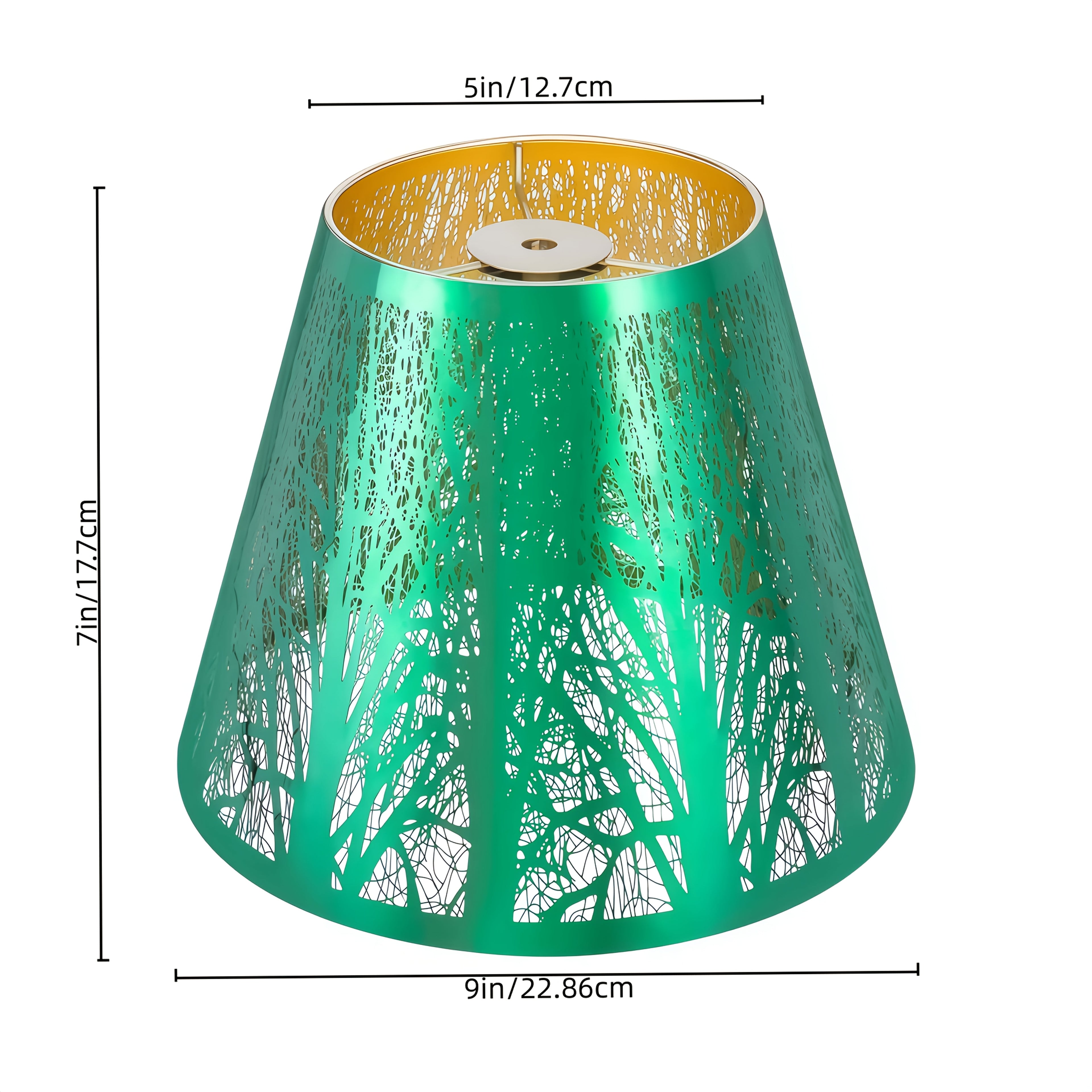 Etched Woodland Metal Lampshade Compatible for Table\u002FFloor Lamps - Black Exterior & Golden Interior Diffuser, Elegant Shade for, Square (7x13x7.8\