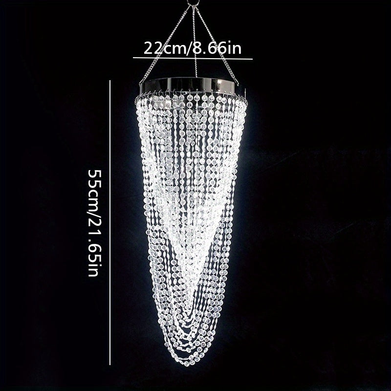 1pc Modern Long Branch Chandelier Lampshade with Sparkling Acrylic Beadwork & Crystal Droplets - Elegant Beaded Fixture Suitable for Weddings, Parties, Ceiling Decoration - Long Length (Multiple Sizes Available)