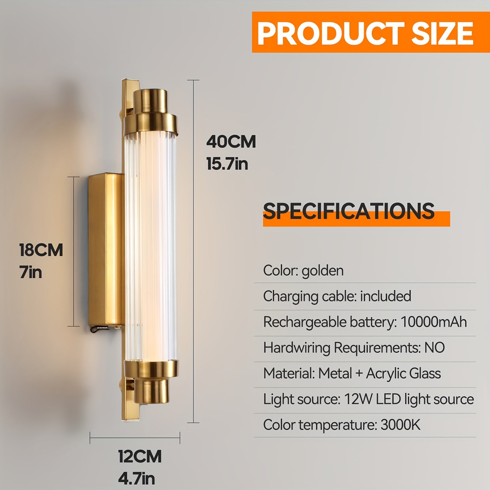10000mAh Rechargeable Wall Lamp with Remote Control - 3000K Warm Light, Dimmable 15%-100%, Timer (3\u002F5\u002F8H), Modern Indoor Wall Lights, Easy Install for Bedroom\u002FLiving Room\u002FDining Room