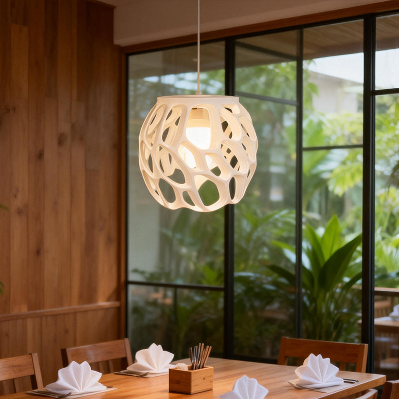 3D Printed Spherical Lampshade with Honeycomb Pattern - Diffused Soft Light Ceiling Fixture, Plastic Ceiling Dome Light for Bedroom & Restaurant, Modern Ambient Lighting for Cozy Atmosphere ( Installation)