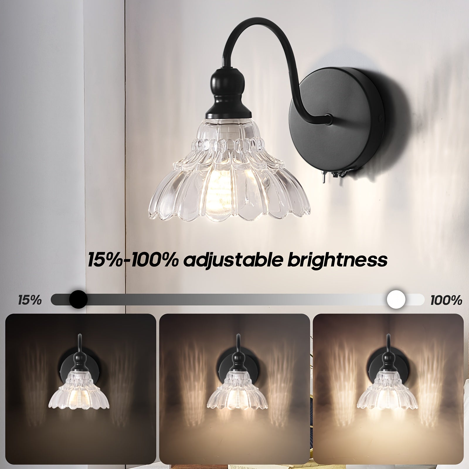 Wall Sconce Light with Remote Control Dimmable LED Lamp - Rechargeable Wall Light Suitable for Bedroom, Living Room, Bathroom, Vanity, Panel Fixtures, Infrared, Semi-Recessed Installation, Battery Operated