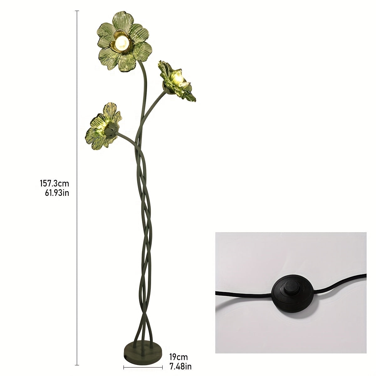 Home Crabapple Flower Floor Lamp, Retro Style, Decoration Matching, Three Colors Adjustable, Goose Neck Design Adjustable Three-Head Decorative Lamp, Suitable for Bedroom, Living Room, Study Reading, Etc