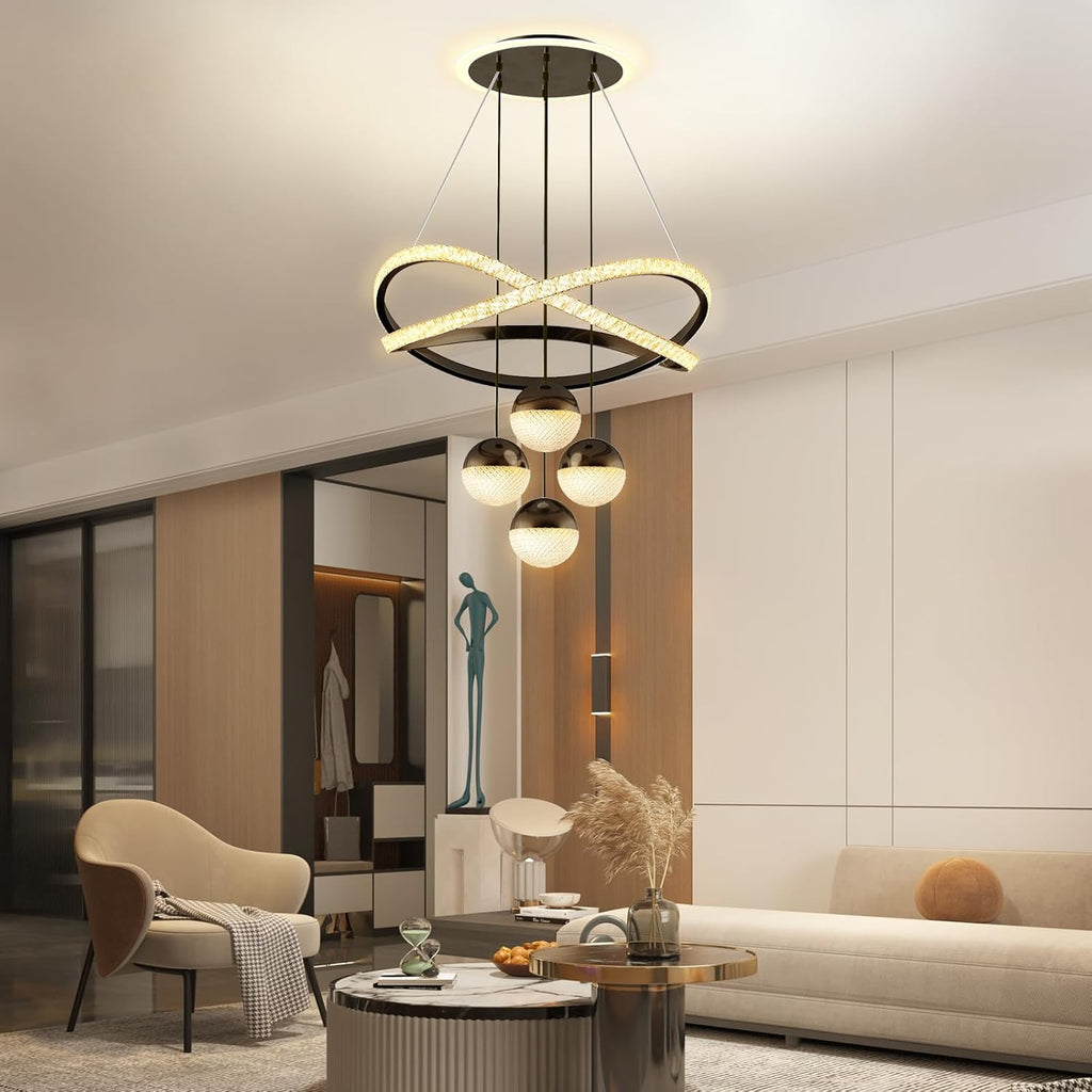 3-Color Dimmable Modern Chandelier with Remote, Adjustable Height Black Pendant Light, Lighting Fixture Dining Table Kitchen Island Living Room Bedroom
