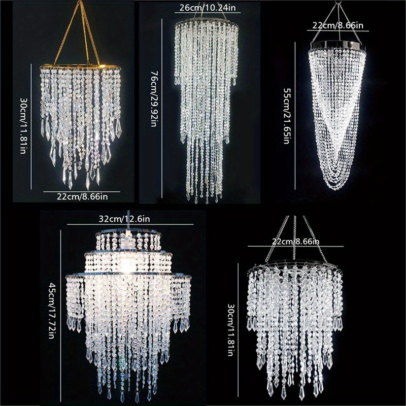 1pc Modern Long Branch Chandelier Lampshade with Sparkling Acrylic Beadwork & Crystal Droplets - Elegant Beaded Fixture Suitable for Weddings, Parties, Ceiling Decoration - Long Length (Multiple Sizes Available)