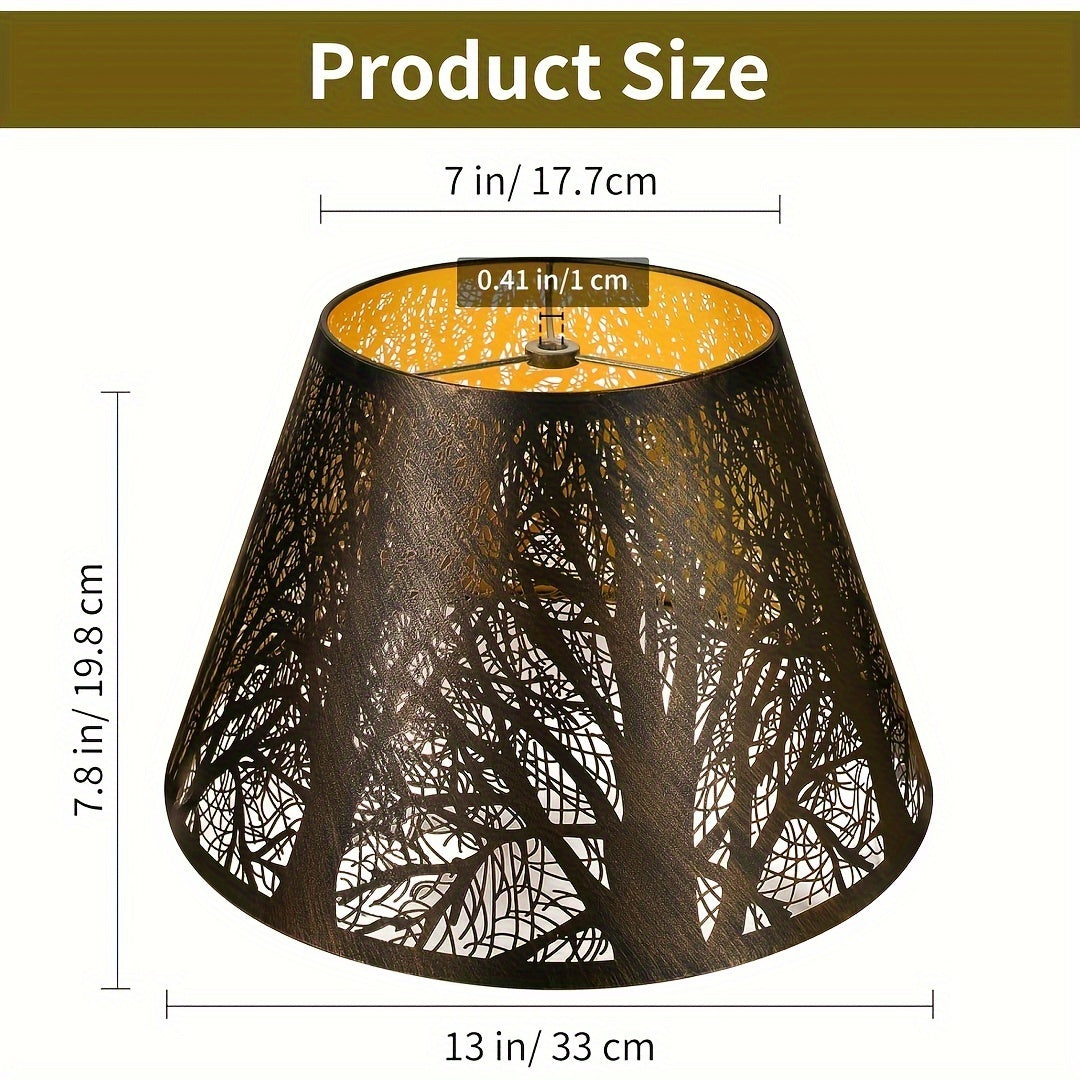 Etched Woodland Metal Lampshade Compatible for Table\u002FFloor Lamps - Black Exterior & Golden Interior Diffuser, Elegant Shade for, Square (7x13x7.8\