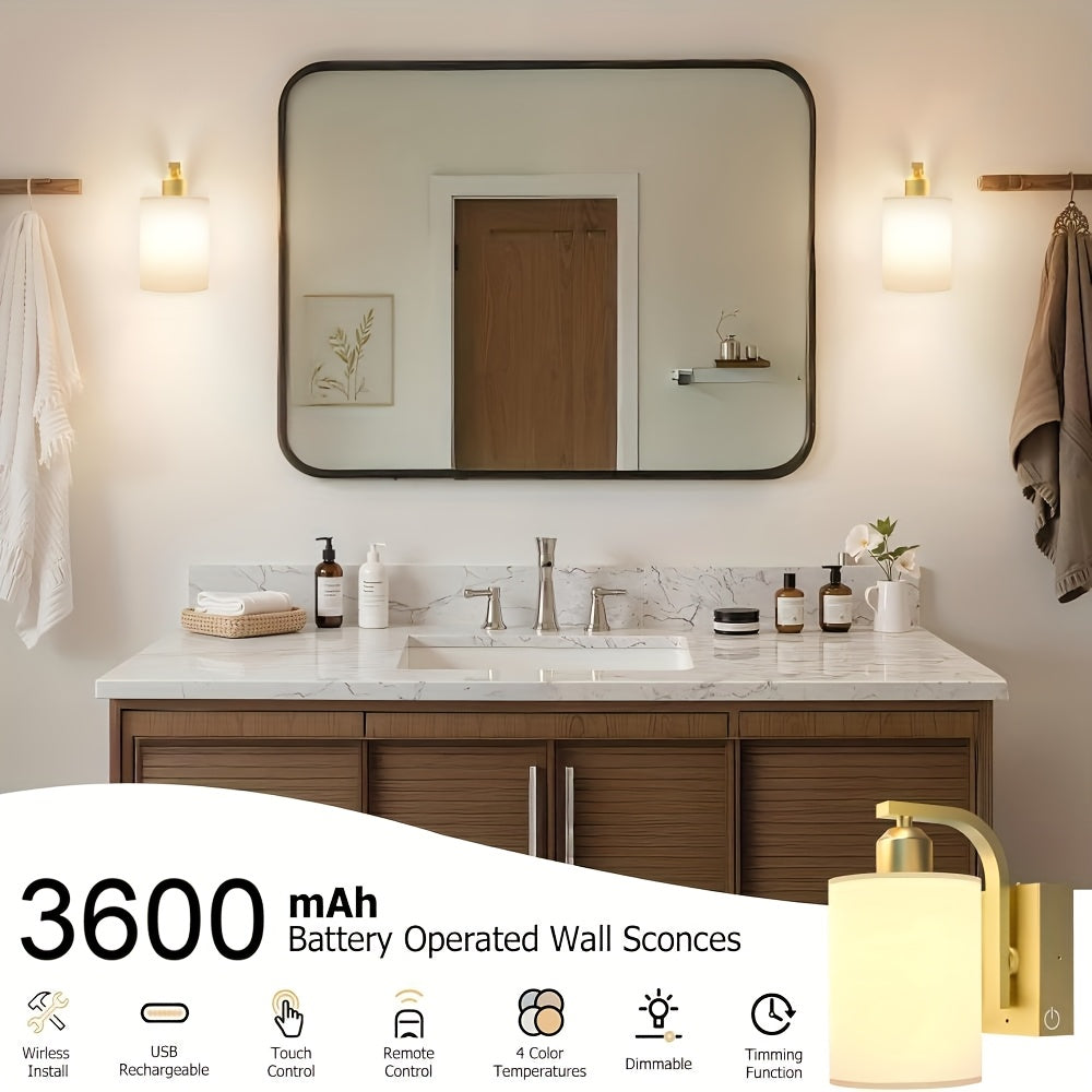 2 Sets Of Cordless LED Wall Lights with Remote Dimming Function, Suitable for 3000K-6000K Battery Powered Wall Lights In Bedrooms\u002Fcorridors, Modern Picture Lights On Walls, Warm White to Daylight (no Need for Hard Wiring)