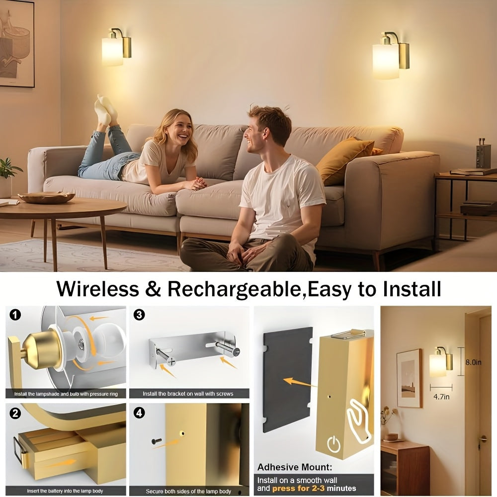 2 Sets Of Cordless LED Wall Lights with Remote Dimming Function, Suitable for 3000K-6000K Battery Powered Wall Lights In Bedrooms\u002Fcorridors, Modern Picture Lights On Walls, Warm White to Daylight (no Need for Hard Wiring)