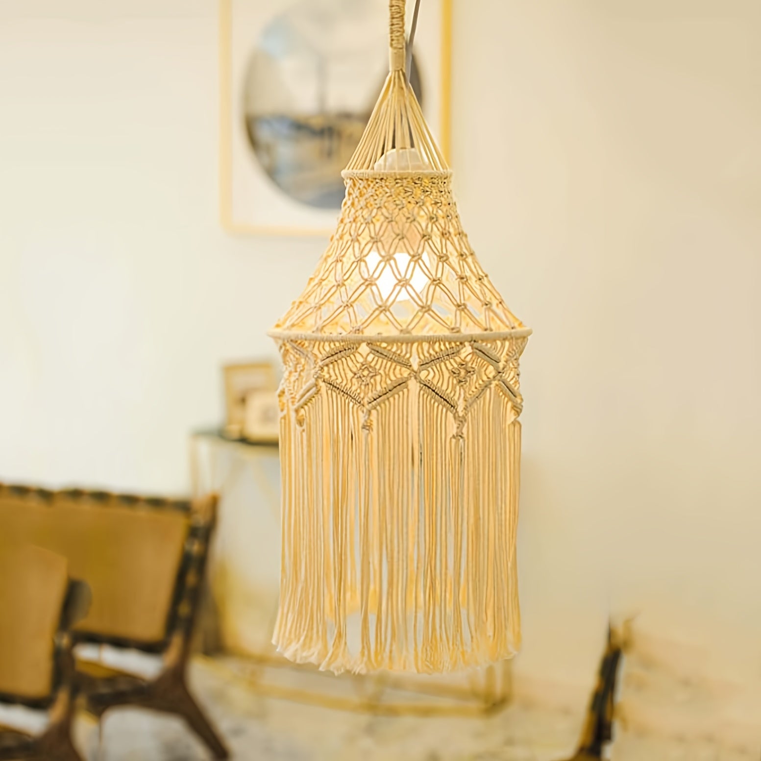 Handcrafted Bohemian Macrame Light Shade - Woven Rope Hanging Lamp Cover Featuring Wall Tapestry, Ideal for Room Decoration, Nordic Style Ceiling Or Wall Hanging for Home Aesthetics