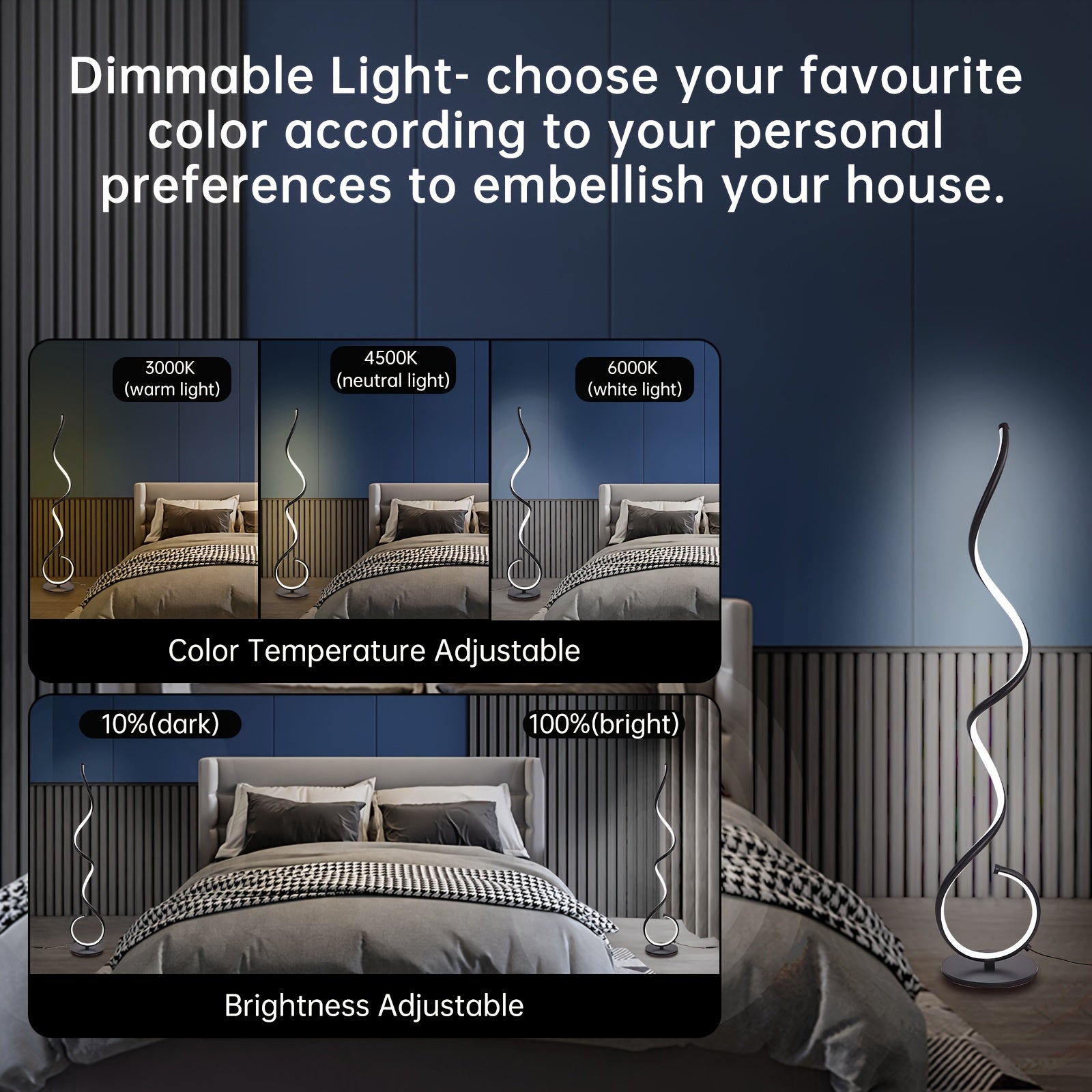 Modern Floor Lamp For Bedroom LED Floor Lamp With Remote 53 In Tall Standing Lamp Dimmable Corner Lamp 3 Color Spiral Floor Lamps For Living Room 1\u002F2H Timer