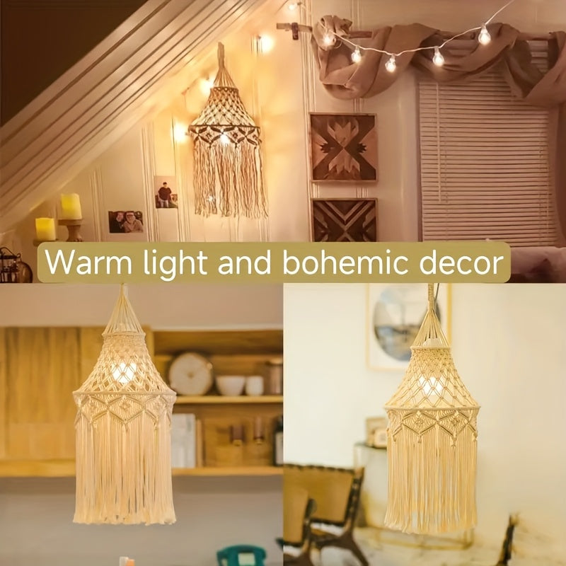 Handcrafted Bohemian Macrame Light Shade - Woven Rope Hanging Lamp Cover Featuring Wall Tapestry, Ideal for Room Decoration, Nordic Style Ceiling Or Wall Hanging for Home Aesthetics