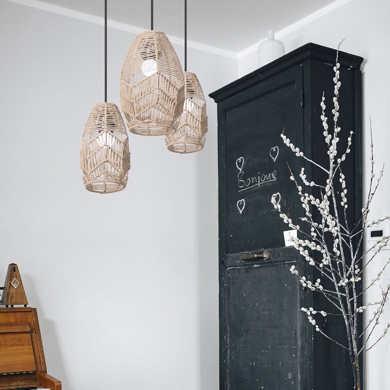 Elegant Handcrafted Woven Paper Rope Pendant Light, a Easy And Vintage Decor for Inns, Hotels, And Restaurants