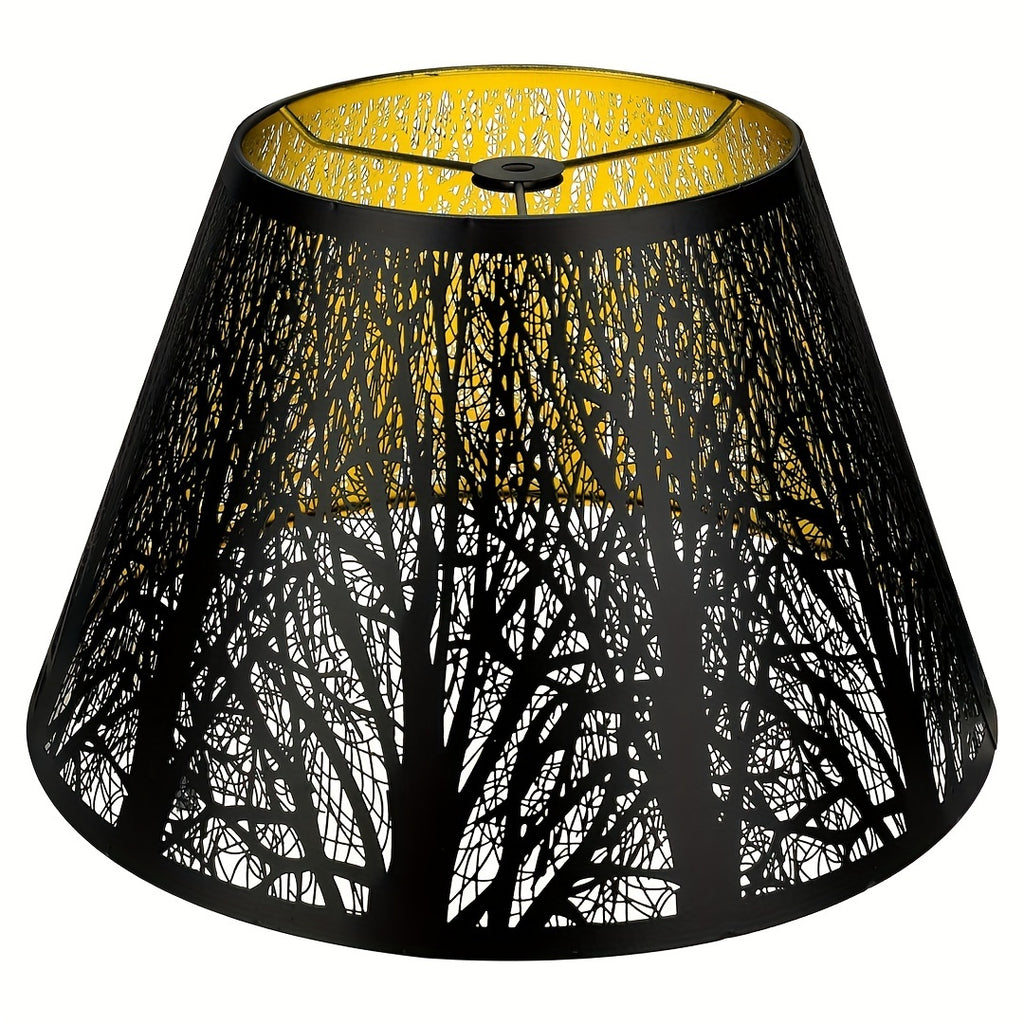 Etched Woodland Metal Lampshade Compatible for Table\u002FFloor Lamps - Black Exterior & Golden Interior Diffuser, Elegant Shade for, Square (7x13x7.8\