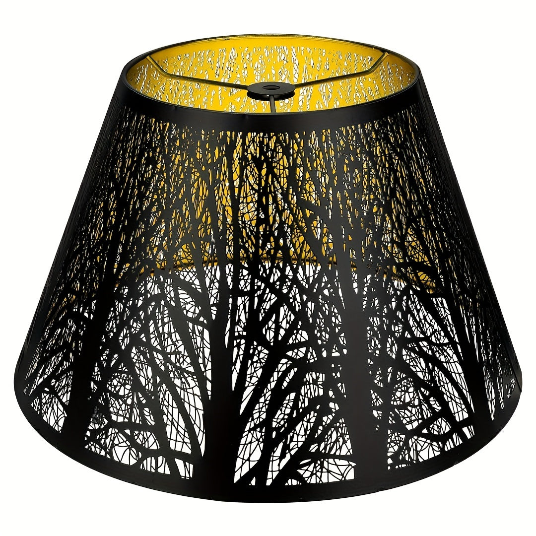 Etched Woodland Metal Lampshade Compatible for Table\u002FFloor Lamps - Black Exterior & Golden Interior Diffuser, Elegant Shade for, Square (7x13x7.8\