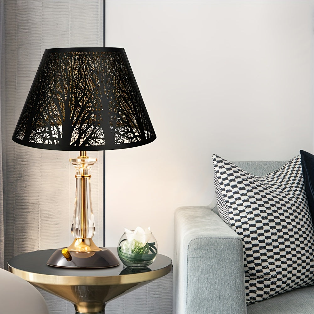 Etched Woodland Metal Lampshade Compatible for Table\u002FFloor Lamps - Black Exterior & Golden Interior Diffuser, Elegant Shade for, Square (7x13x7.8\