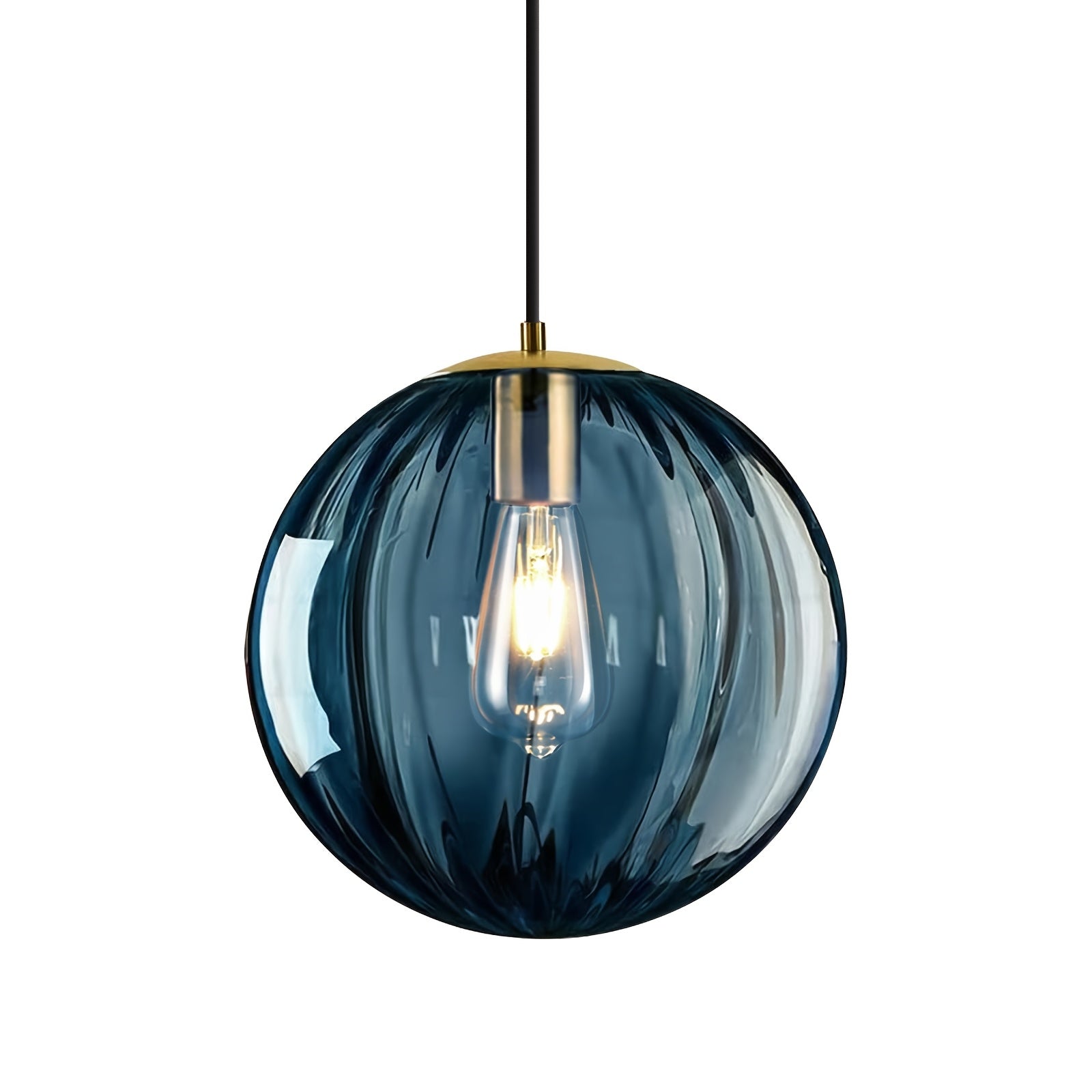 Modern European Minimalist Spherical Pendant Lamp with a Blue Translucent Striped Glass Lampshade, Ideal for Use in Bathrooms, Dining Rooms, Corridors, And Beside Beds in Restaurants (Bulb Not Included)