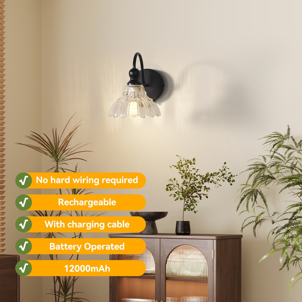 Wall Sconce Light with Remote Control Dimmable LED Lamp - Rechargeable Wall Light Suitable for Bedroom, Living Room, Bathroom, Vanity, Panel Fixtures, Infrared, Semi-Recessed Installation, Battery Operated