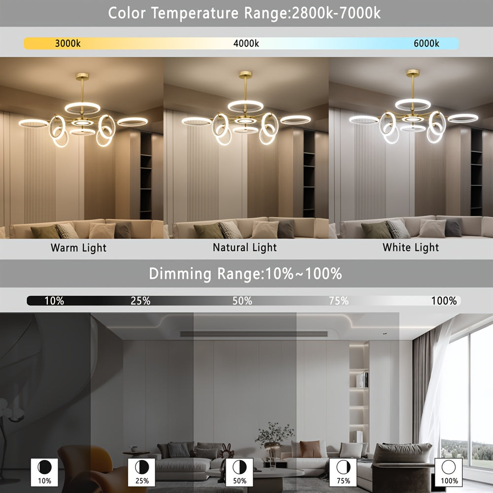 Multifunctional LED Ceiling Light with Remote Control, - 120W, 10800LM, Stepless Dimming (2800-7000K), A Height-adjustable Lamp, Perfect for Living Room, Bedroom, Etc, - White, Christmas Gift, Kitchen, Corridor, Dining Room
