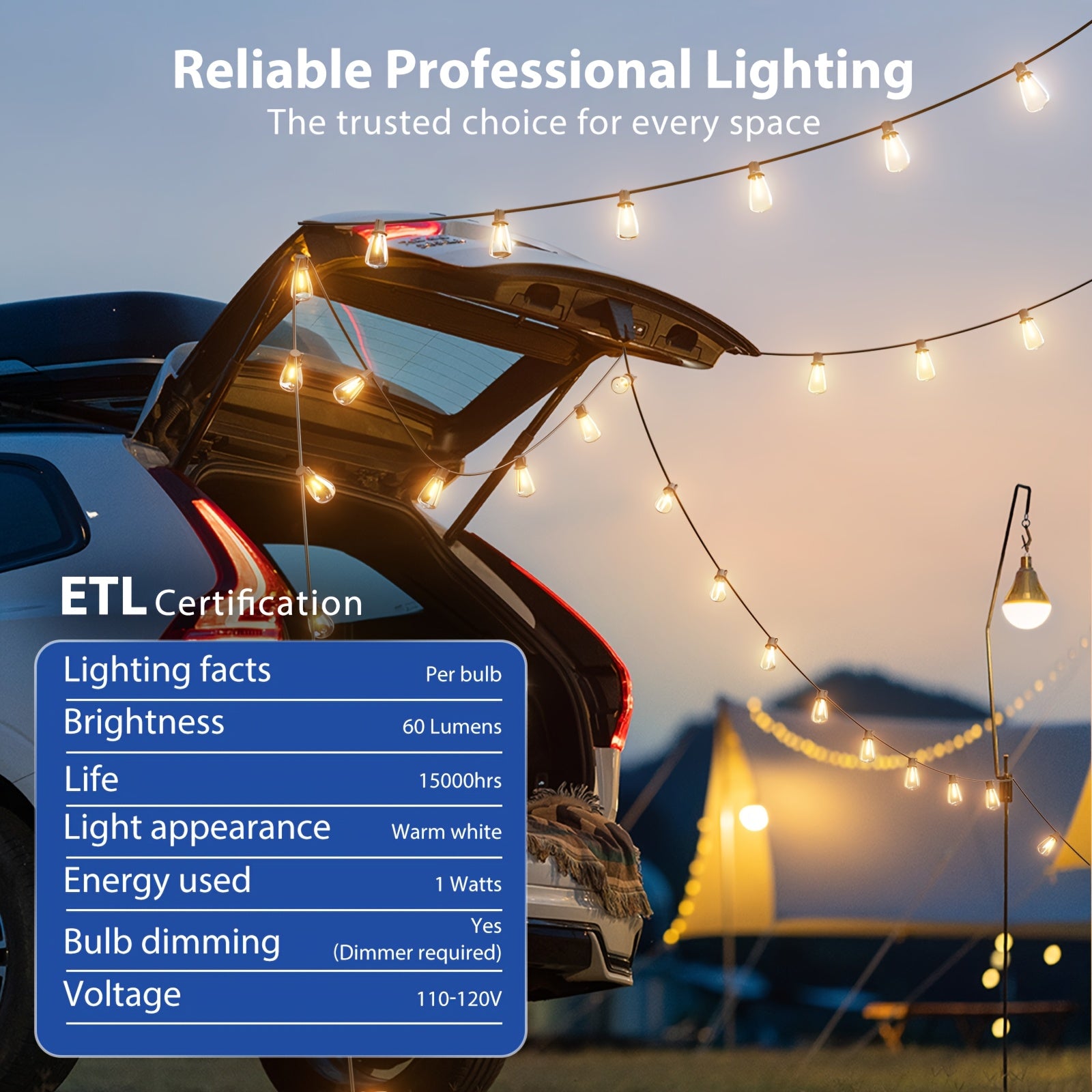 Waterproof Outdoor String Lights | Commercial Grade Led Lights, Optional Remote Control Dimming, Hanging For Backyard, Garden, Pergola, Party, Deck, Multiple Colors, 200Ft\u002F150Ft\u002F100Ft\u002F50Ft\u002F27Ft |, Yellow Light, 120V Plug Powered