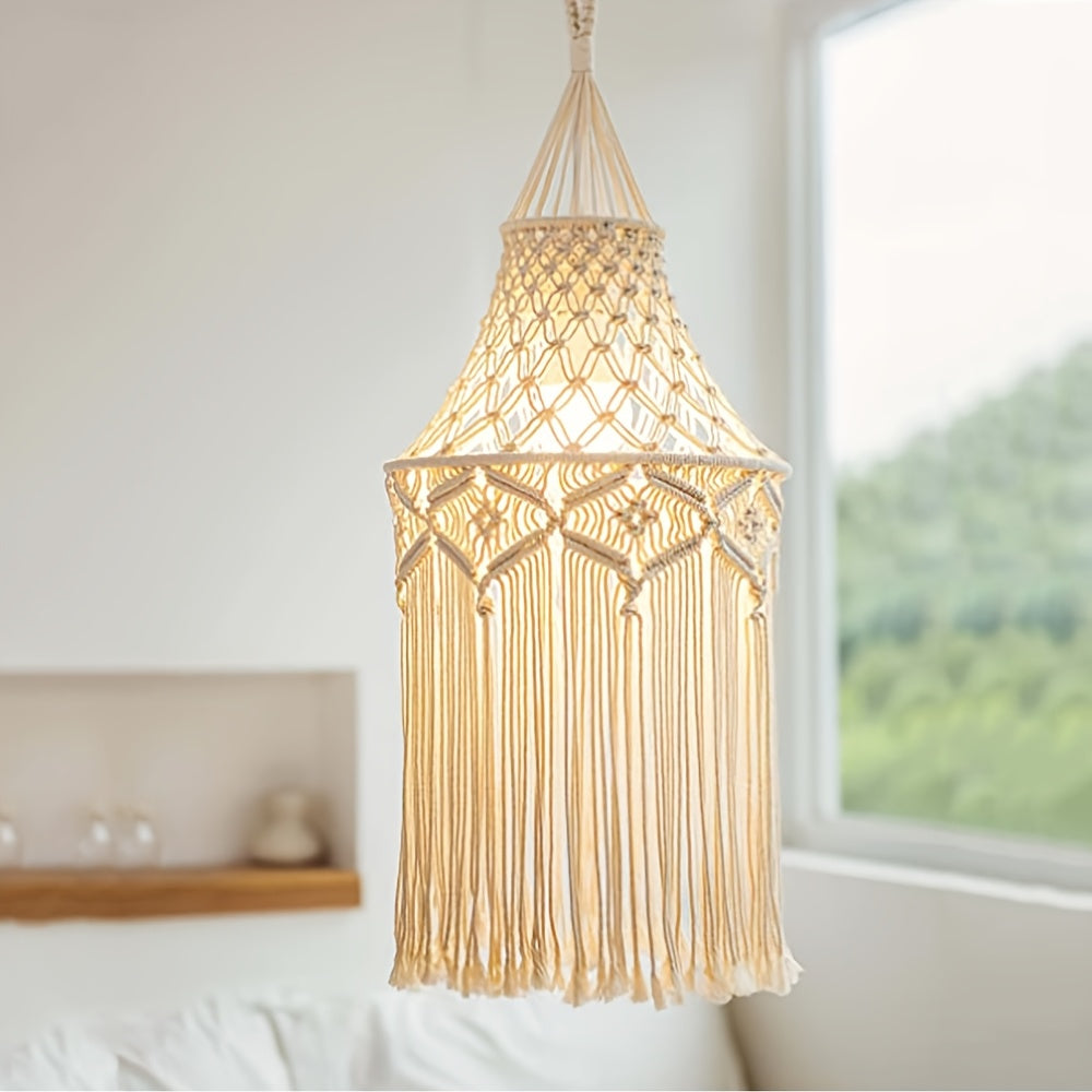 Handcrafted Bohemian Macrame Light Shade - Woven Rope Hanging Lamp Cover Featuring Wall Tapestry, Ideal for Room Decoration, Nordic Style Ceiling Or Wall Hanging for Home Aesthetics