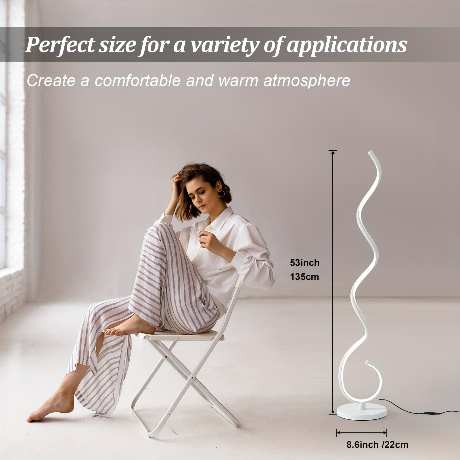 Modern Floor Lamp For Bedroom LED Floor Lamp With Remote 53 In Tall Standing Lamp Dimmable Corner Lamp 3 Color Spiral Floor Lamps For Living Room 1\u002F2H Timer
