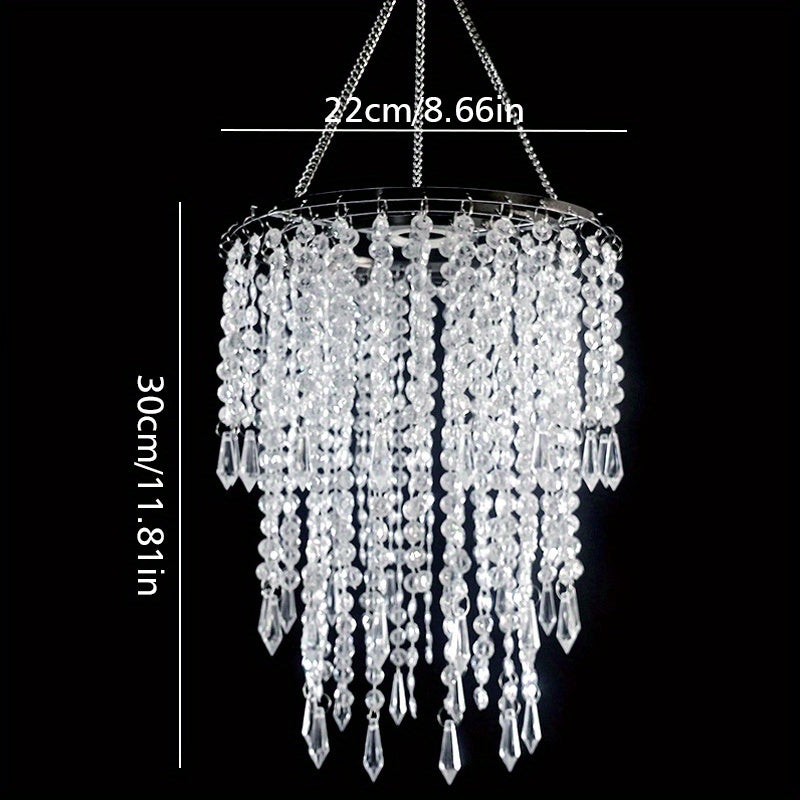 1pc Modern Long Branch Chandelier Lampshade with Sparkling Acrylic Beadwork & Crystal Droplets - Elegant Beaded Fixture Suitable for Weddings, Parties, Ceiling Decoration - Long Length (Multiple Sizes Available)