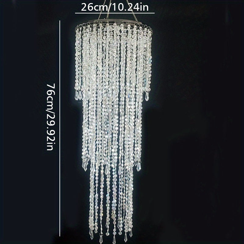 1pc Modern Long Branch Chandelier Lampshade with Sparkling Acrylic Beadwork & Crystal Droplets - Elegant Beaded Fixture Suitable for Weddings, Parties, Ceiling Decoration - Long Length (Multiple Sizes Available)