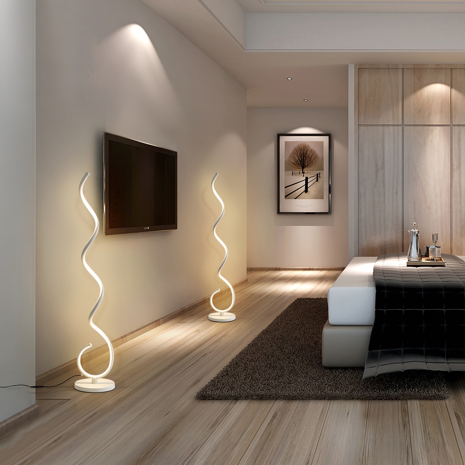 Modern Floor Lamp For Bedroom LED Floor Lamp With Remote 53 In Tall Standing Lamp Dimmable Corner Lamp 3 Color Spiral Floor Lamps For Living Room 1\u002F2H Timer