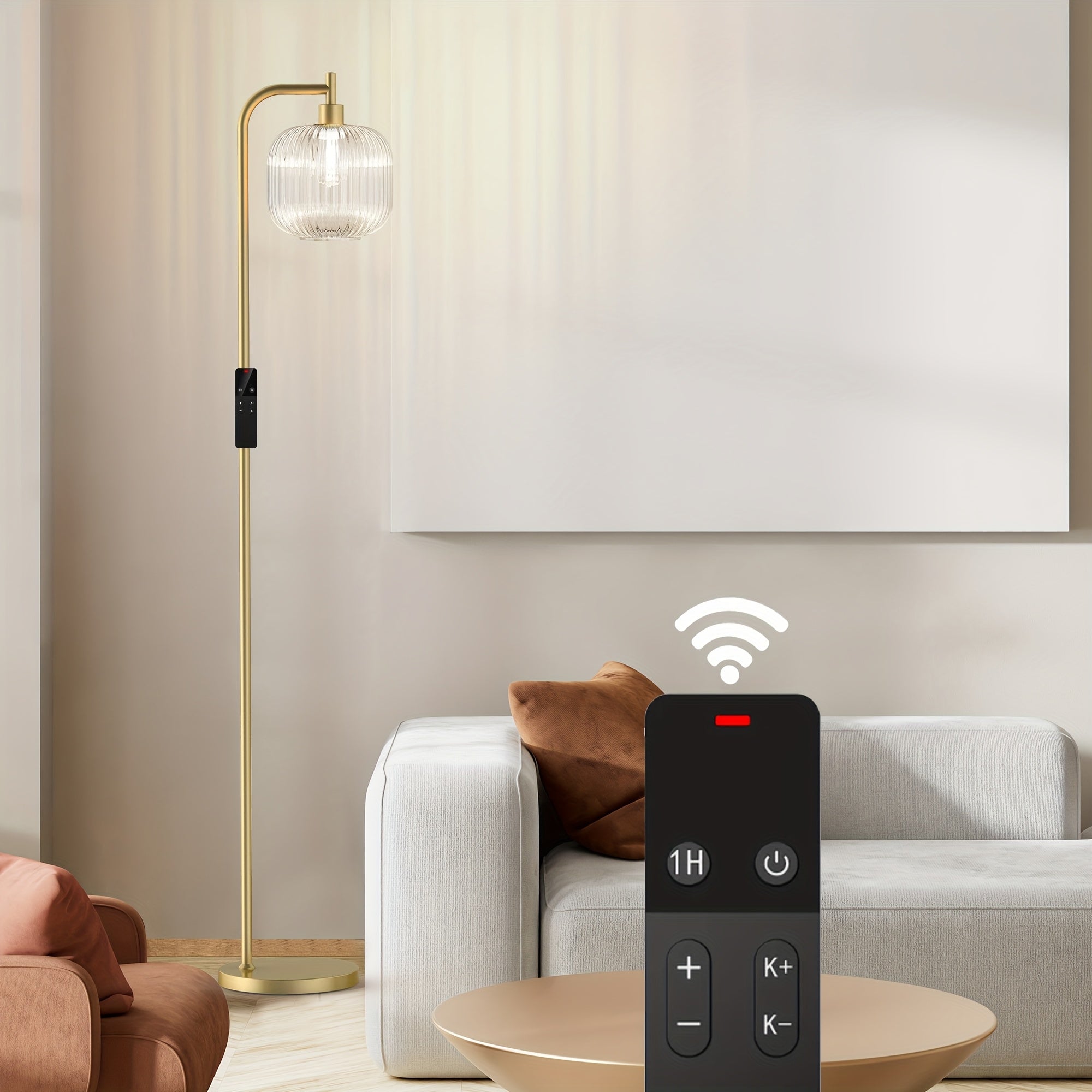 Arched Floor Lamp With Glass Shade, Bulb Included And Magnetic Remote Control, Floor Lamps For Living Room Modern