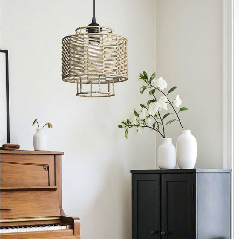 Zen-Style Decorative Lampshade Resembling Rattan And Hemp Rope, a Easy And Creative Pendant Light for Guesthouses, Hotels, And Restaurants