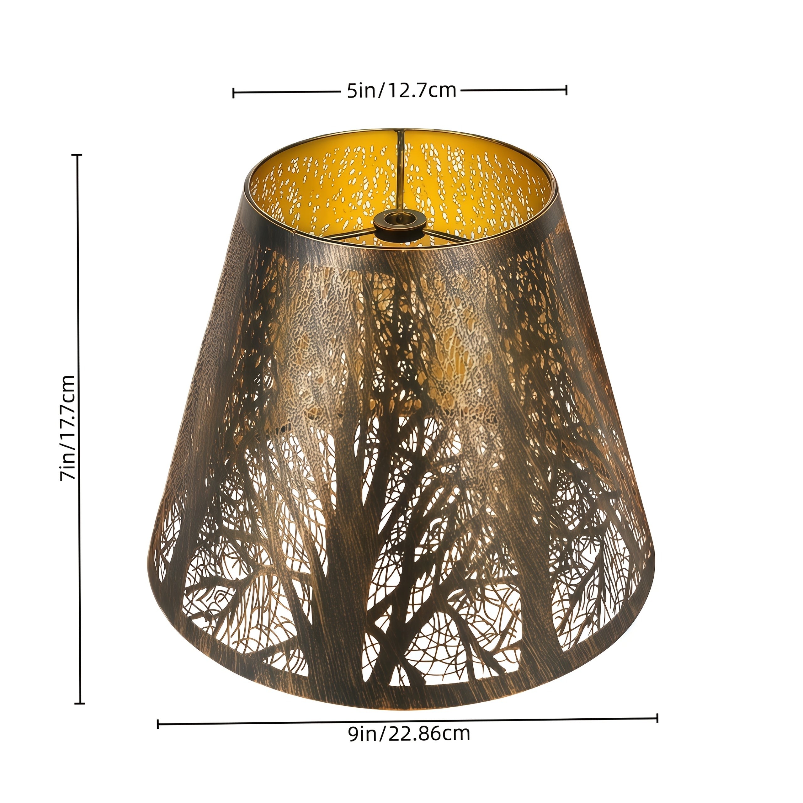Etched Woodland Metal Lampshade Compatible for Table\u002FFloor Lamps - Black Exterior & Golden Interior Diffuser, Elegant Shade for, Square (7x13x7.8\