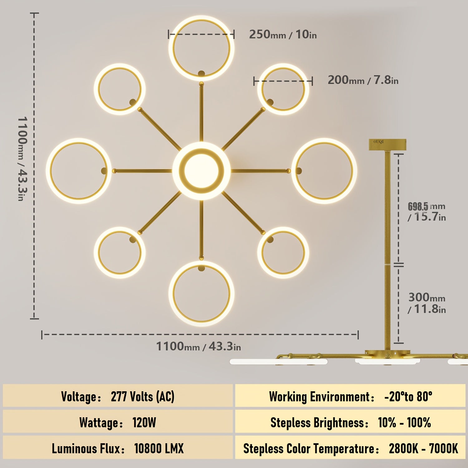 Multifunctional LED Ceiling Light with Remote Control, - 120W, 10800LM, Stepless Dimming (2800-7000K), A Height-adjustable Lamp, Perfect for Living Room, Bedroom, Etc, - White, Christmas Gift, Kitchen, Corridor, Dining Room