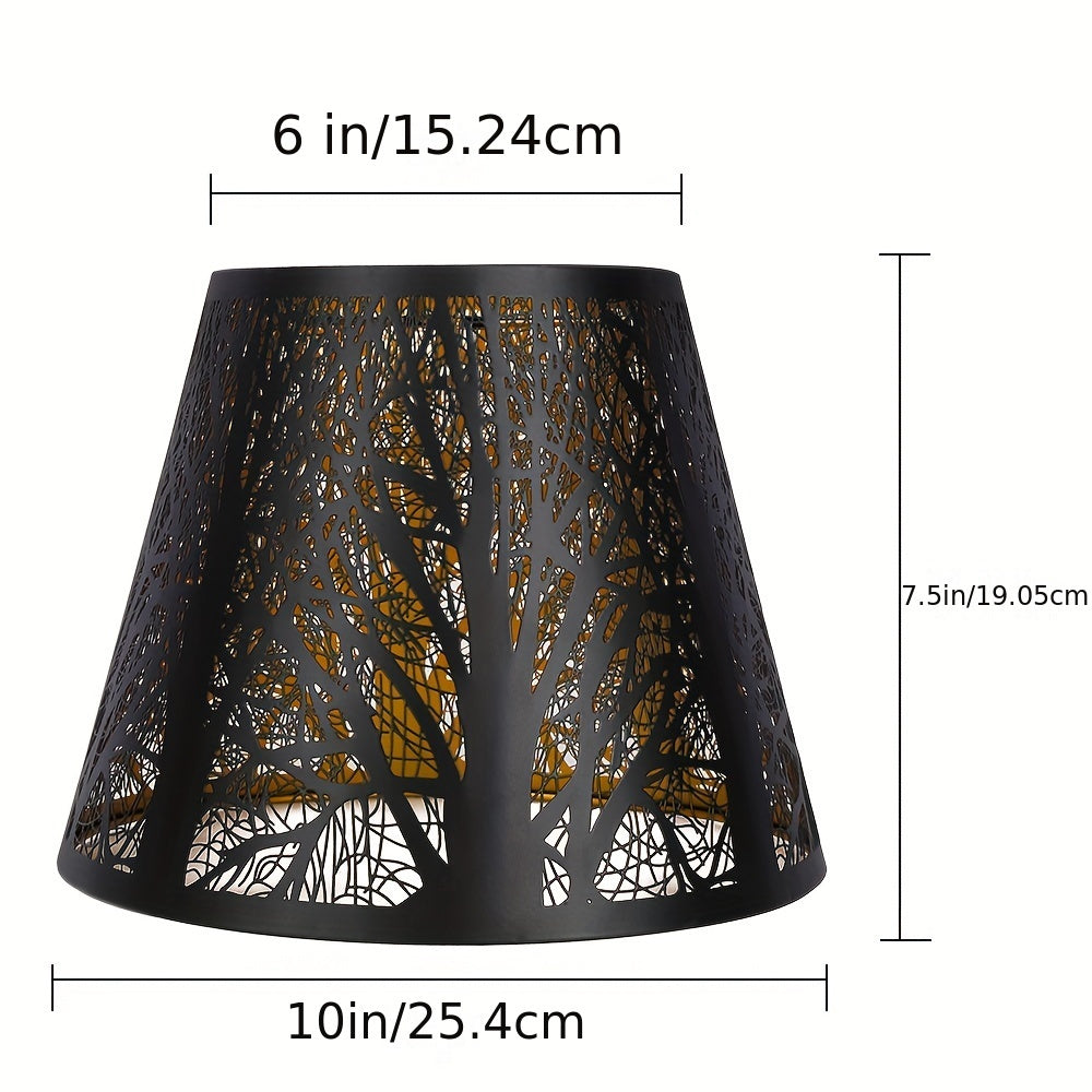 Etched Woodland Metal Lampshade Compatible for Table\u002FFloor Lamps - Black Exterior & Golden Interior Diffuser, Elegant Shade for, Square (7x13x7.8\