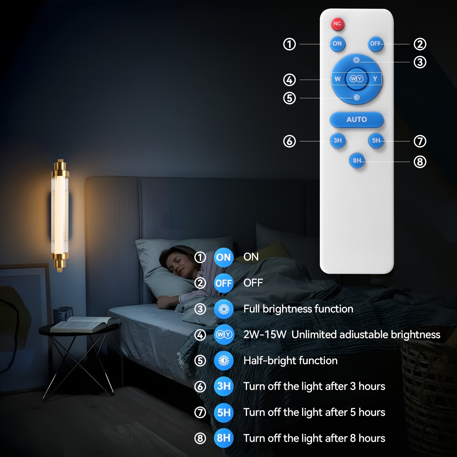 10000mAh Rechargeable Wall Lamp with Remote Control - 3000K Warm Light, Dimmable 15%-100%, Timer (3\u002F5\u002F8H), Modern Indoor Wall Lights, Easy Install for Bedroom\u002FLiving Room\u002FDining Room