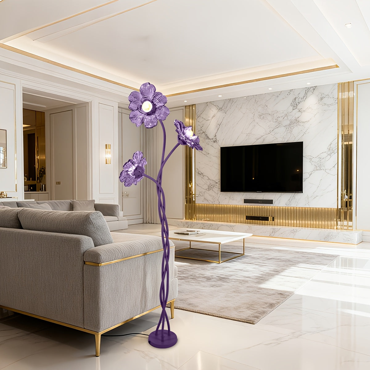 Home Crabapple Flower Floor Lamp, Retro Style, Decoration Matching, Three Colors Adjustable, Goose Neck Design Adjustable Three-Head Decorative Lamp, Suitable for Bedroom, Living Room, Study Reading, Etc