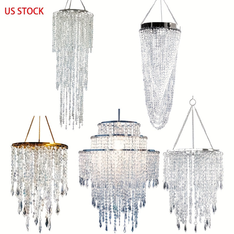 1pc Modern Long Branch Chandelier Lampshade with Sparkling Acrylic Beadwork & Crystal Droplets - Elegant Beaded Fixture Suitable for Weddings, Parties, Ceiling Decoration - Long Length (Multiple Sizes Available)