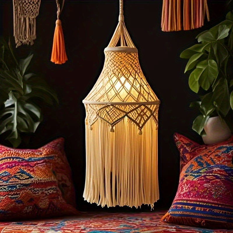 Handcrafted Bohemian Macrame Light Shade - Woven Rope Hanging Lamp Cover Featuring Wall Tapestry, Ideal for Room Decoration, Nordic Style Ceiling Or Wall Hanging for Home Aesthetics